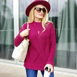 CASUAL DOLLZ Plum Weavered Front Sweater